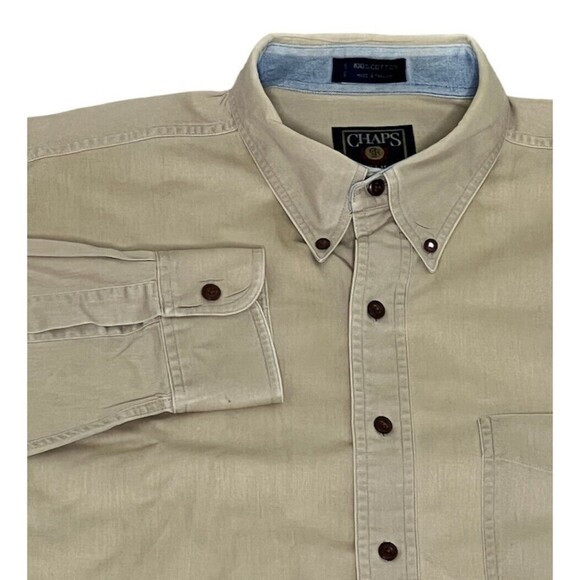 Chaps Casual Shirt Men's Size Large Button‎ Up Long Sleeve Khaki Brown - Picture 1 of 7